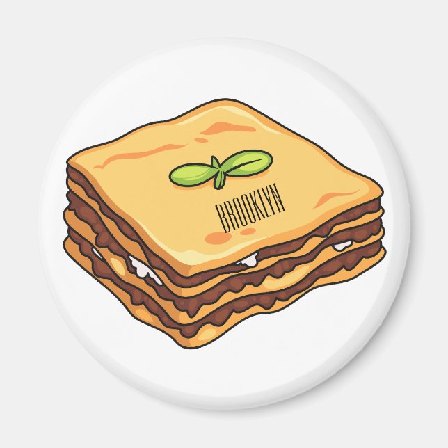 Imã Ilustração de desenho animado de Lasagna (Frente)