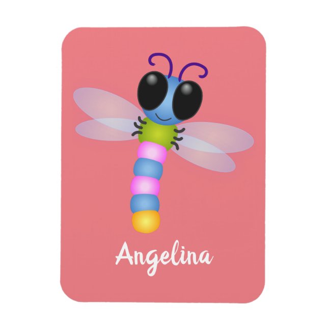 Ímã Ilustração de desenho animado de libélula, azul e  (Vertical)