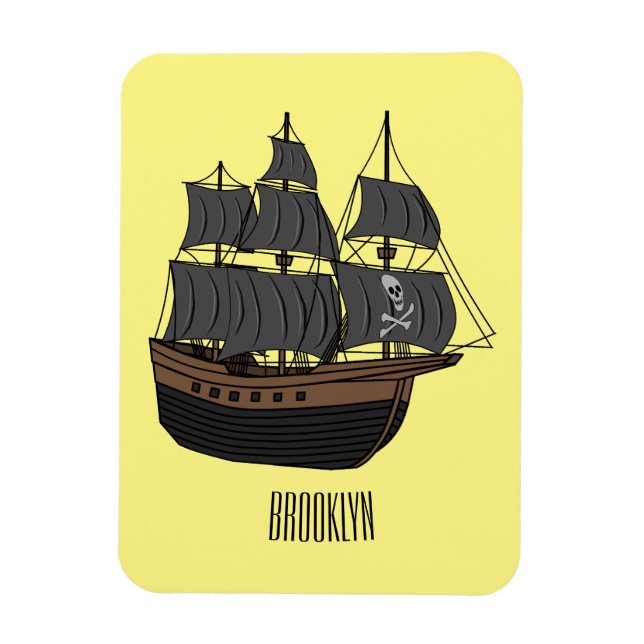 Ímã Ilustração de desenho animado de navio pirata (Vertical)