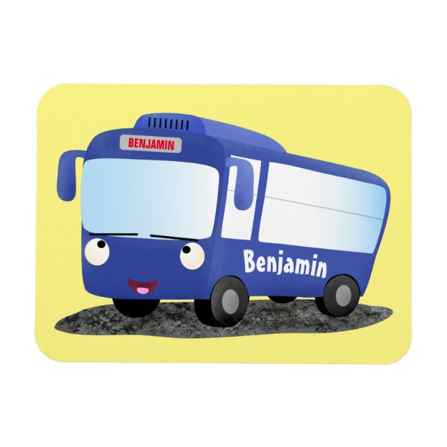 Ímã Ilustração de desenho animado de ônibus moderno az (Horizontal)