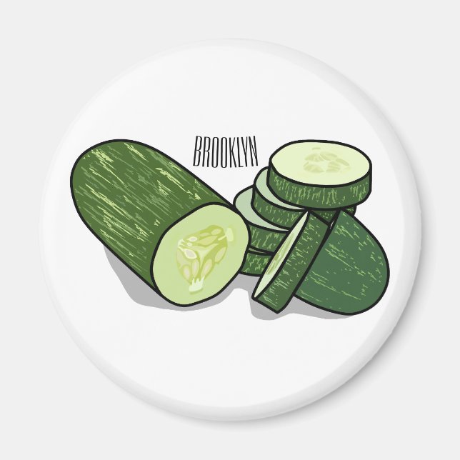Imã Ilustração de desenho animado de pepino (Frente)