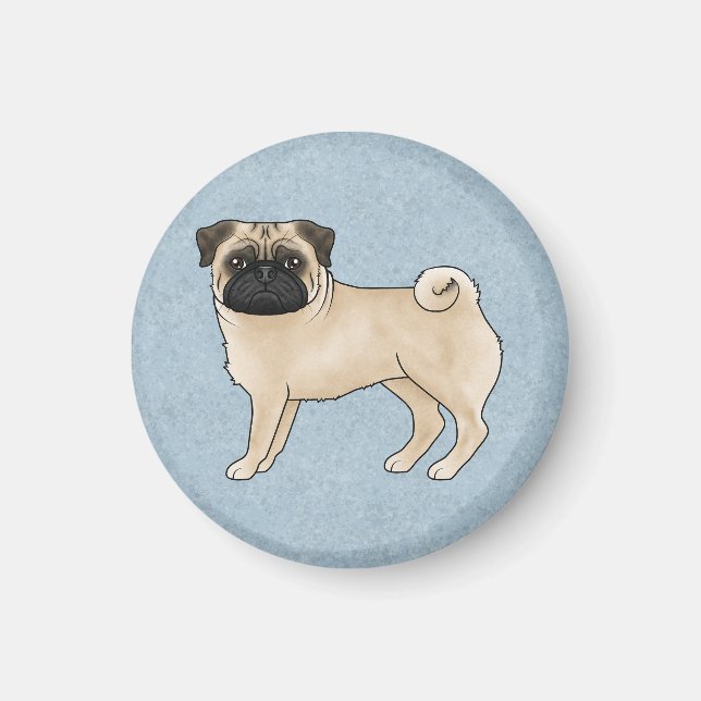 Imã Ilustração de desenho animado de pug corça azul (Frente)