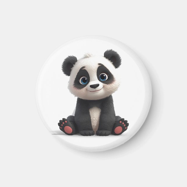 Imã Ilustração de Desenho Animado de Urso Panda Sentad (Frente)