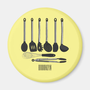 Imã Ilustração de desenho animado de utensílios de coz
