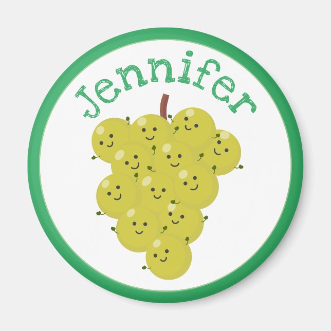 Imã Ilustração de desenho animado de uvas felizes e bo (Frente)