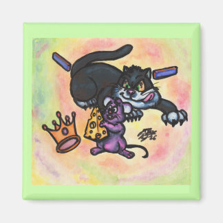 Imã Ilustração de Desenho Animado Gato Rato Queijo Cor