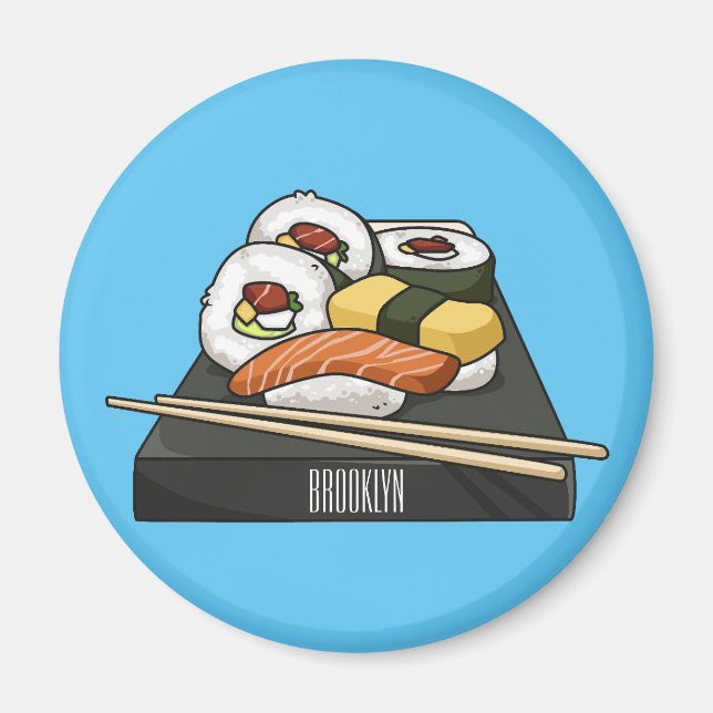 Imã Ilustração de desenho animado Sushi (Frente)