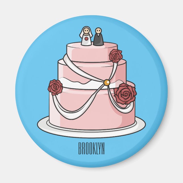 Imã Ilustração de desenho de bolo de casamento (Frente)