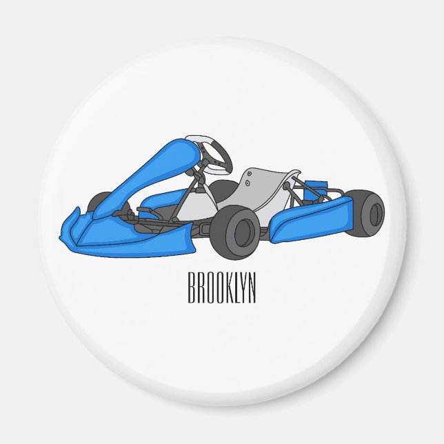 Imã Ilustração de desenho de corrida de Kart (Frente)