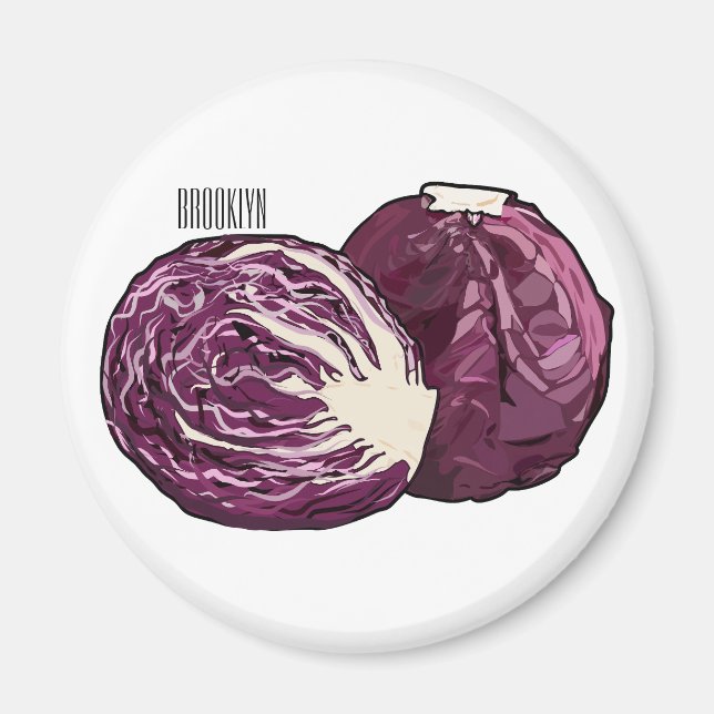 Imã Ilustração de desenho de repolho vermelho (Frente)