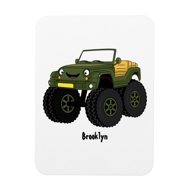 Ímã Ilustração de desenho de um caminhão monstro verde (Vertical)
