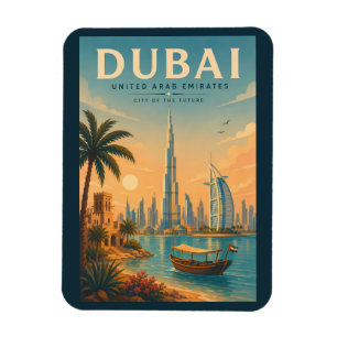 Ímã Ilustração de Dubai UAE Viagem Arte Vintage