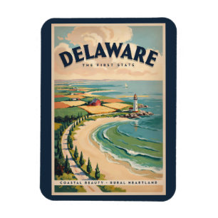 Ímã Ilustração de Farol de Delaware Arte de Viagem Ret