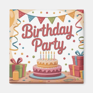 Imã Ilustração de Festa de Aniversário Festiva com Bol