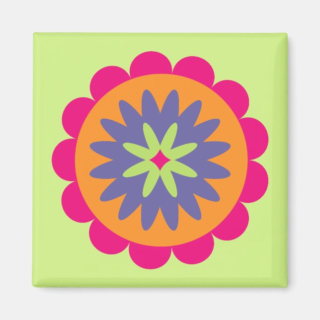 Imã ilustração de formas florais laranja e rosa (Frente)