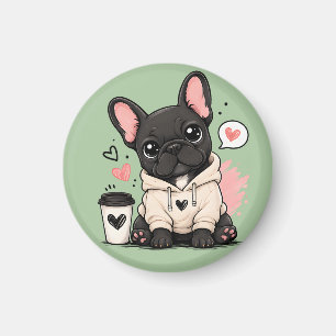 Imã Ilustração de French Bulldog com Capuz Fofo