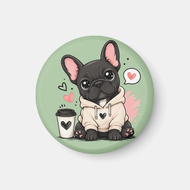 Imã Ilustração de French Bulldog com Capuz Fofo (Frente)