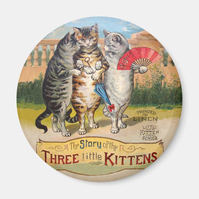 Imã Ilustração de Ganso Mãe de Três Pequenos Gatinhos (Frente)