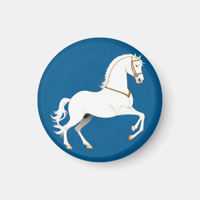 Imã Ilustração de Garanhão Branco Elegante em (Frente)