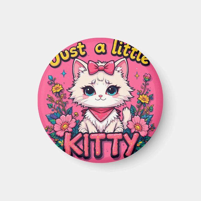 Imã Ilustração de Gatinho Branco Adorável (Frente)
