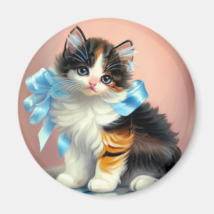Imã Ilustração de Gatinho Xadrez Vintage