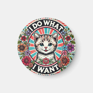 Imã Ilustração de Gato com Flores e Slogan Positivo
