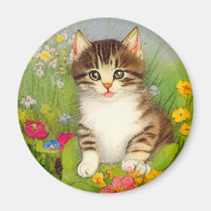 Imã Ilustração de Gato de Sorriso de Vintage