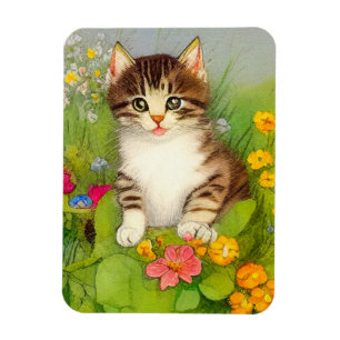 Ímã Ilustração de Gato de Sorriso de Vintage
