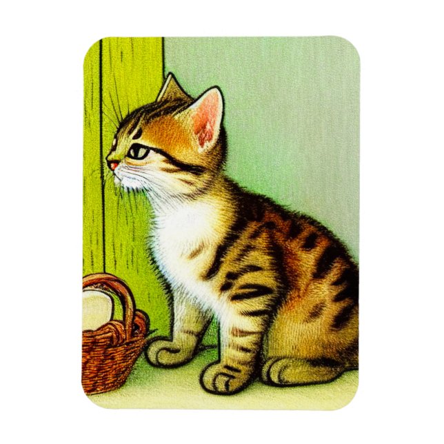 Ímã Ilustração de Gato de Tabby de Vintage (Vertical)