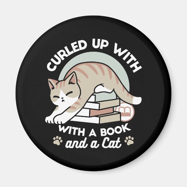 Imã Ilustração de Gato do Livro ao Longo - Enrolada e  (Frente)
