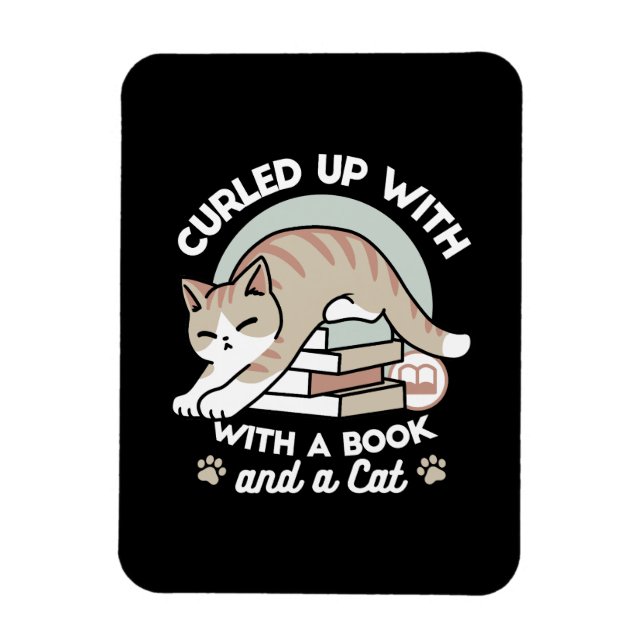 Ímã Ilustração de Gato do Livro ao Longo - Enrolada e  (Vertical)