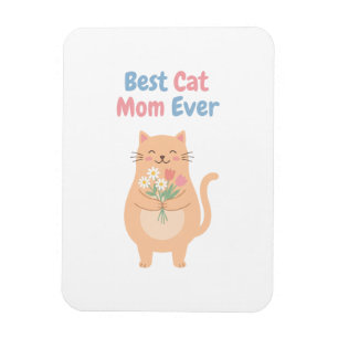 Ímã Ilustração de Gato Pêssego Fofo Segurando Flores