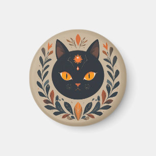 Imã Ilustração de Gato Preto com Olhos Vibrantes