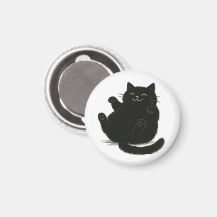 Imã Ilustração de Gato Preto Gordo Fofo chamado Lazy C
