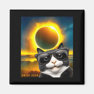 Imã Ilustração de Gato Tuxedo na Totalidade do Eclipse