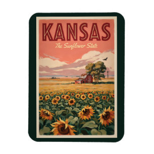 Ímã Ilustração de Girassóis do Kansas Arte de Viagem V