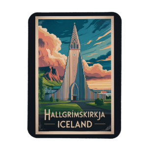 Ímã Ilustração de Hallgrimskirkja Islândia Arte de Via