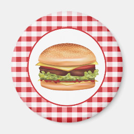Imã Ilustração de Hambúrguer Fast Food em Xadrez Verme