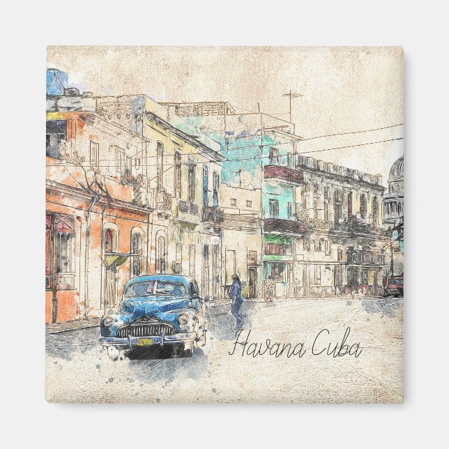 Imã Ilustração de Havana Cuba (Frente)
