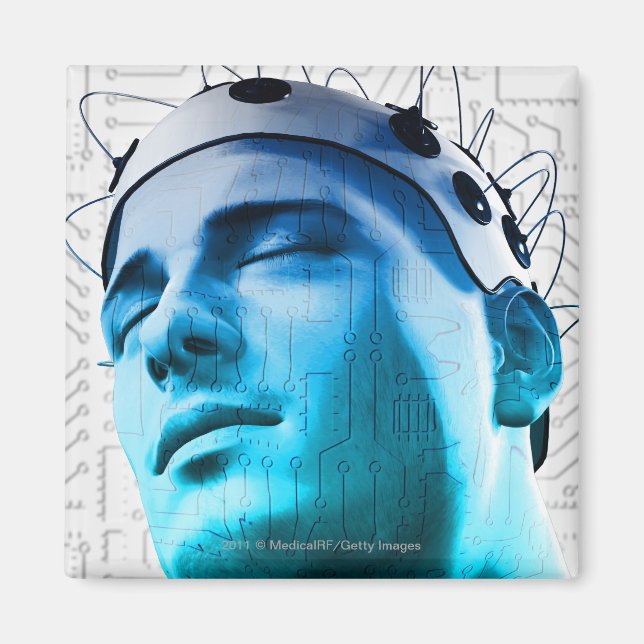 Imã Ilustração de homem vestindo boné de eletrodos (Frente)