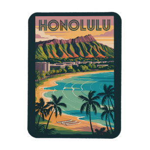 Ímã Ilustração de Honolulu Havaí Viagem Arte Vintage