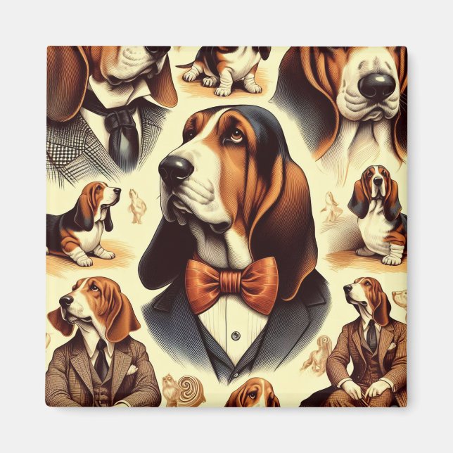 Imã Ilustração de Hound de Base de Vintage (Frente)