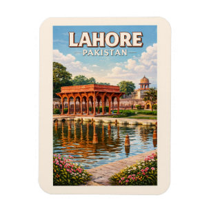 Ímã Ilustração de Jardins de Lahore Paquistão Arte de 