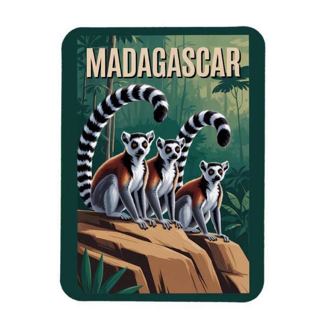 Ímã Ilustração de lêmures de Madagascar Arte de Viagem (Vertical)