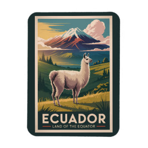 Ímã Ilustração de Lhama do Equador Arte de Viagem Vint