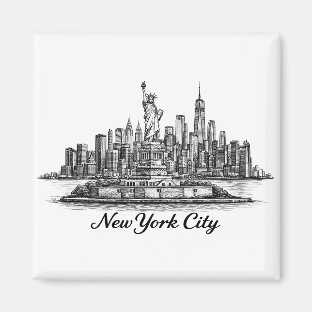 Imã Ilustração de Linha do Horizonte de Nova York (Frente)