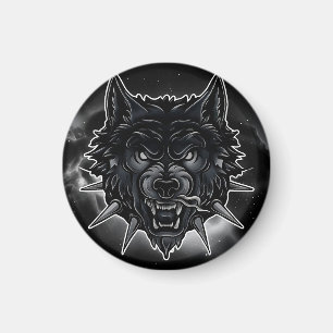 Imã Ilustração de Lobo Feroz com Colar de Espinhos