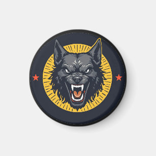 Imã Ilustração de Lobo Feroz com Desenho Circular