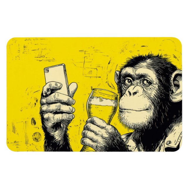 Ímã Ilustração de Macaco Engraçado Tirando Selfie – Ch (Horizontal)
