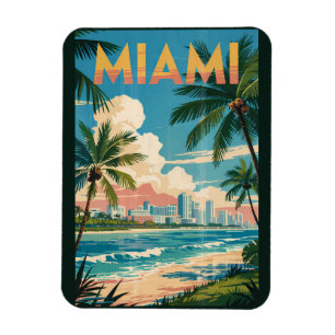 Ímã Ilustração de Miami Flórida Viagem Arte Vintage